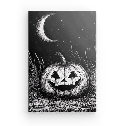 Tableau dessin citrouille Halloween noir et blanc