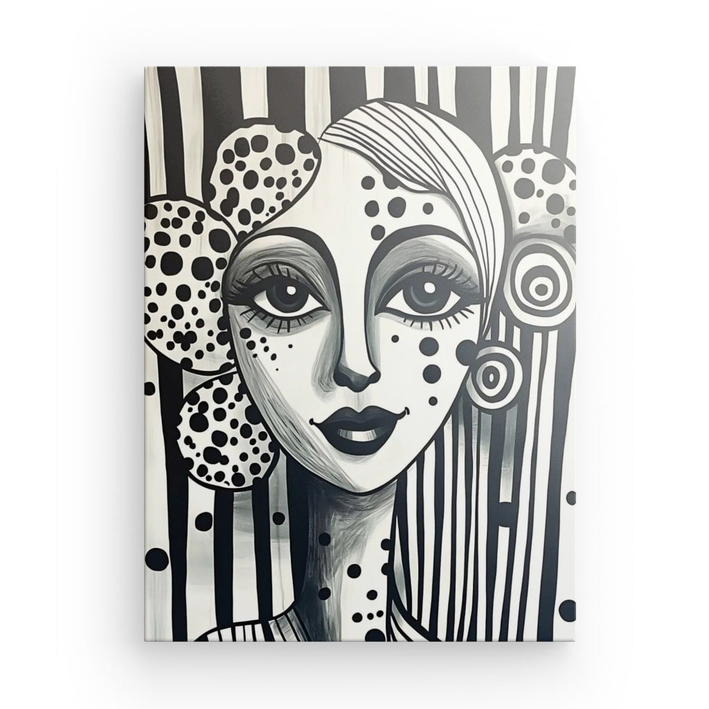 Tableau portrait naïf femme noir et blanc