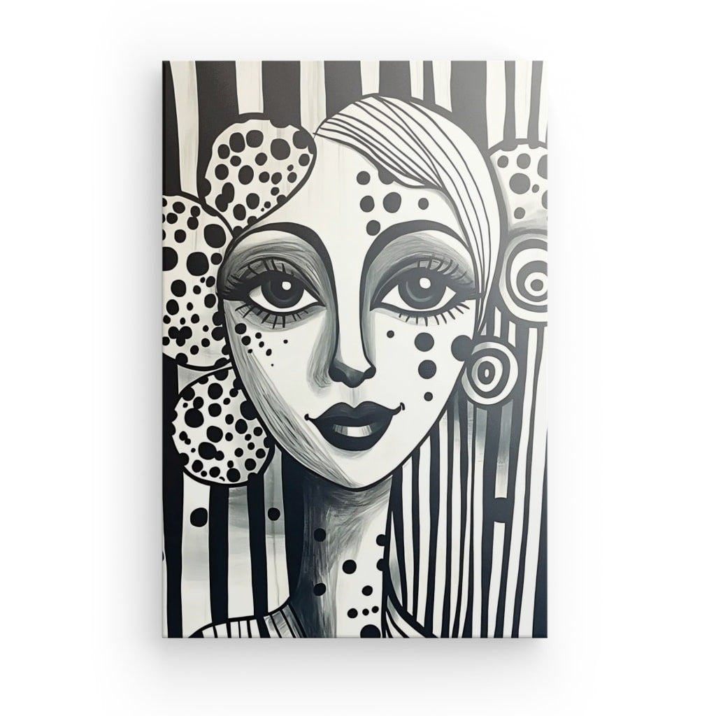Tableau portrait naïf femme noir et blanc