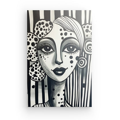 Tableau portrait naïf femme noir et blanc