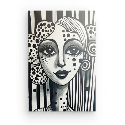 Tableau portrait naïf femme noir et blanc
