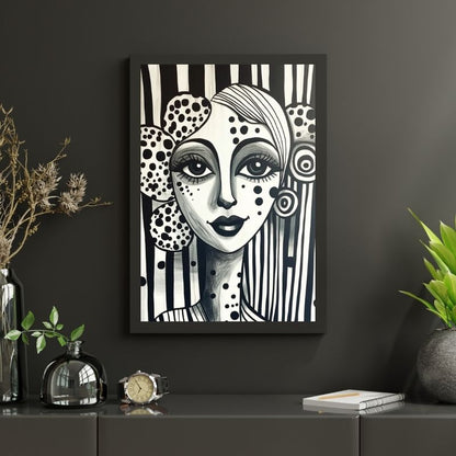 Tableau portrait naïf femme noir et blanc Univers Noir et Blanc 
