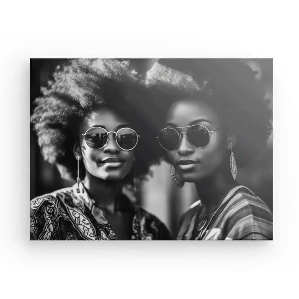 Portrait Femmes Afro 80's Lunettes de Soleil Cool Design Noir et Blanc - #tag1# - #tag2# 