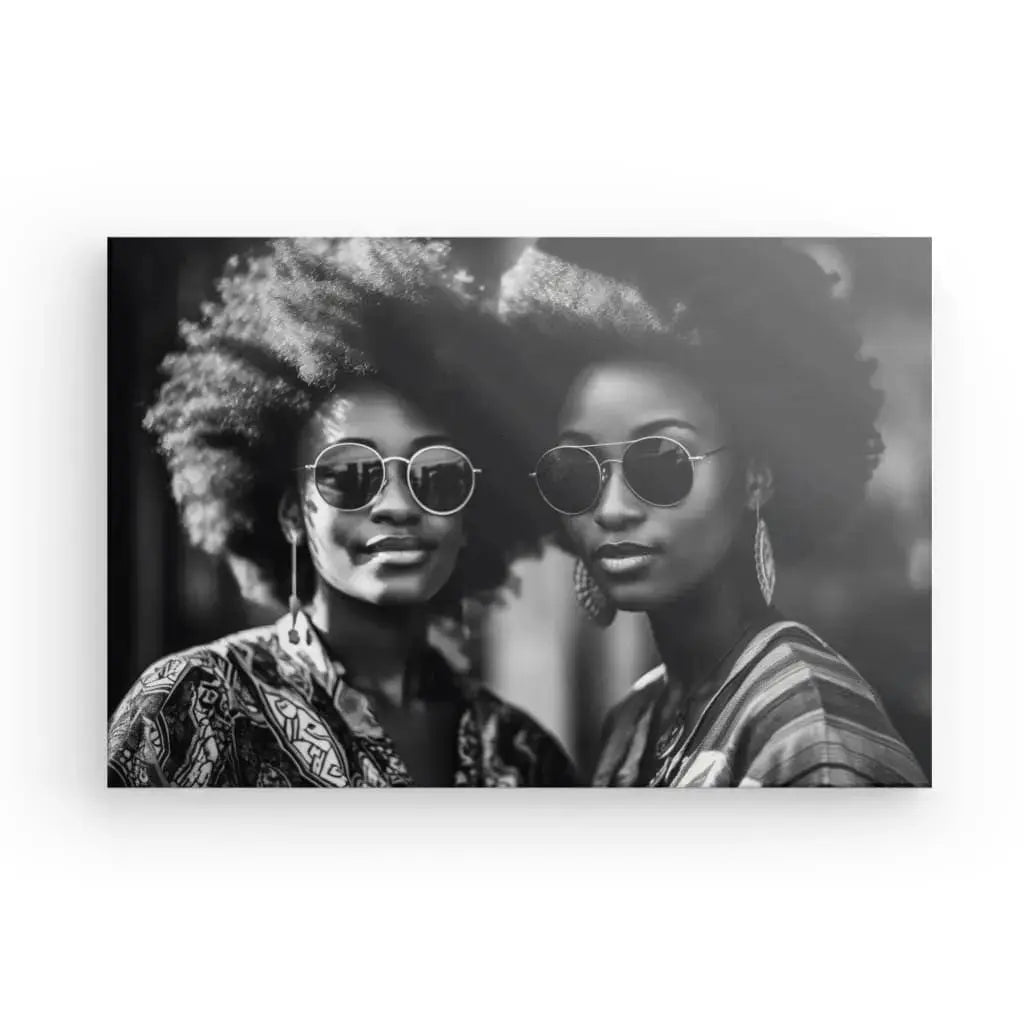 Portrait Femmes Afro 80's Lunettes de Soleil Cool Design Noir et Blanc - #tag1# - #tag2# 