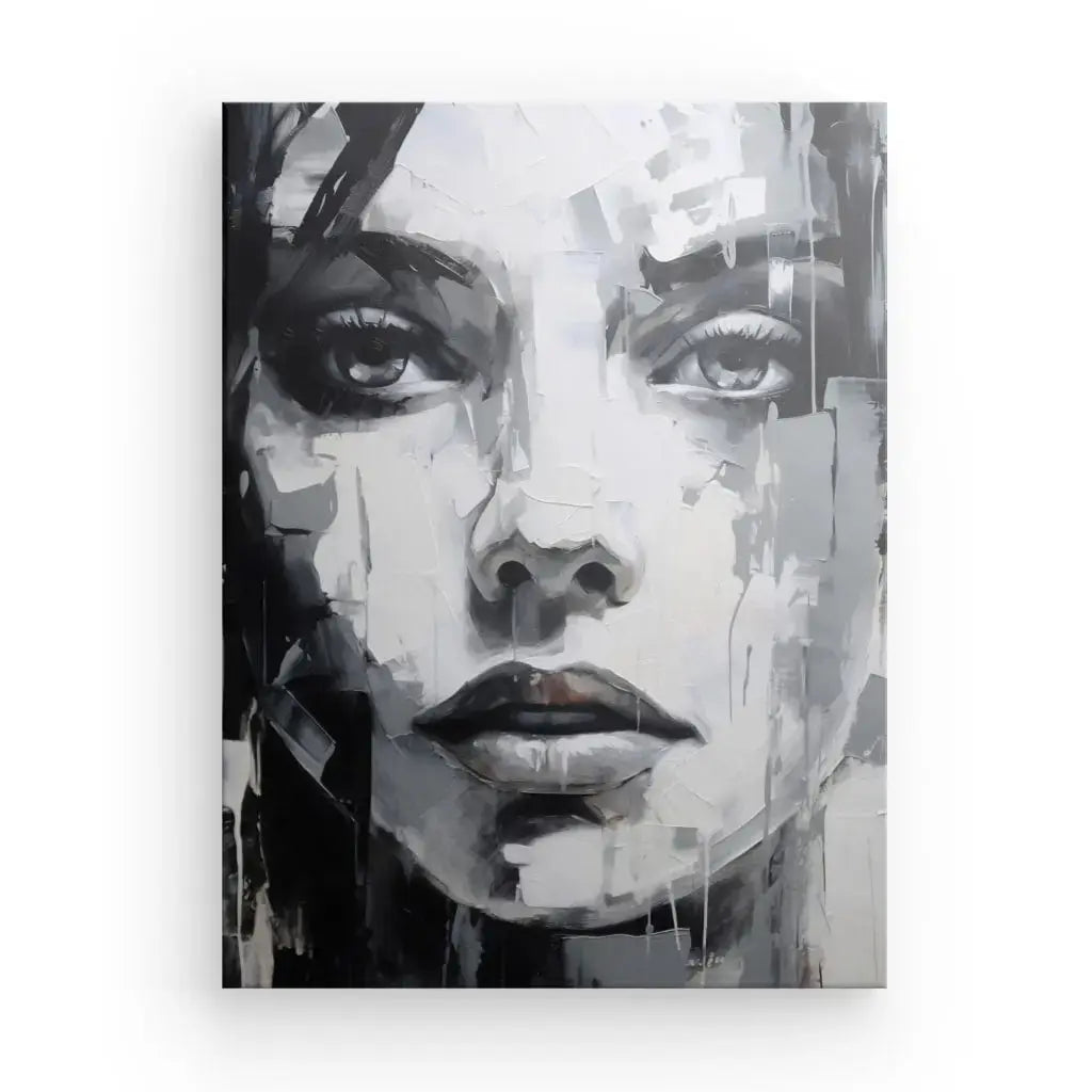 Portrait Visage Femme Peinture Moderne Art Noir et Blanc - Univers Noir et Blanc - #tag1# - #tag2# - #tag3#