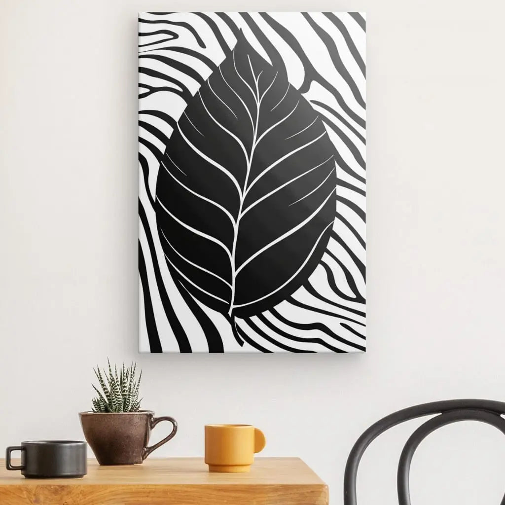Tableau Dessin Feuille Art Moderne Monochrome Univers Noir et Blanc 