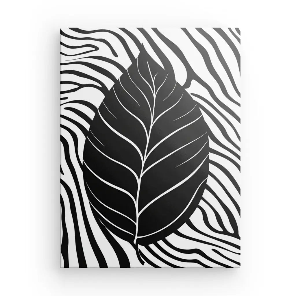 Tableau Dessin Feuille Art Moderne Monochrome Univers Noir et Blanc 