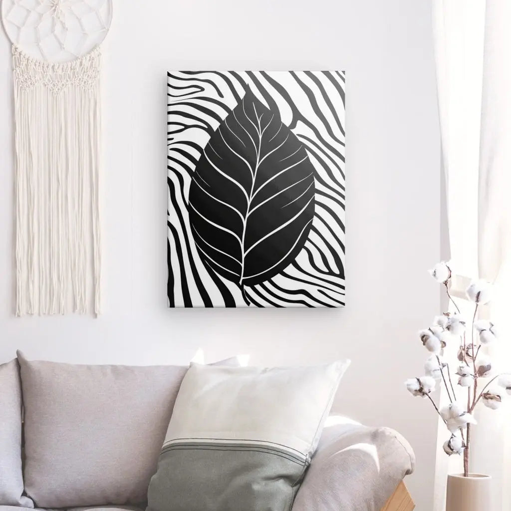 Tableau Dessin Feuille Art Moderne Monochrome Univers Noir et Blanc 