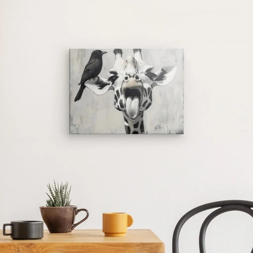 Tableau Dessin Giraffe Drôle Portrait Animal Univers Noir et Blanc 