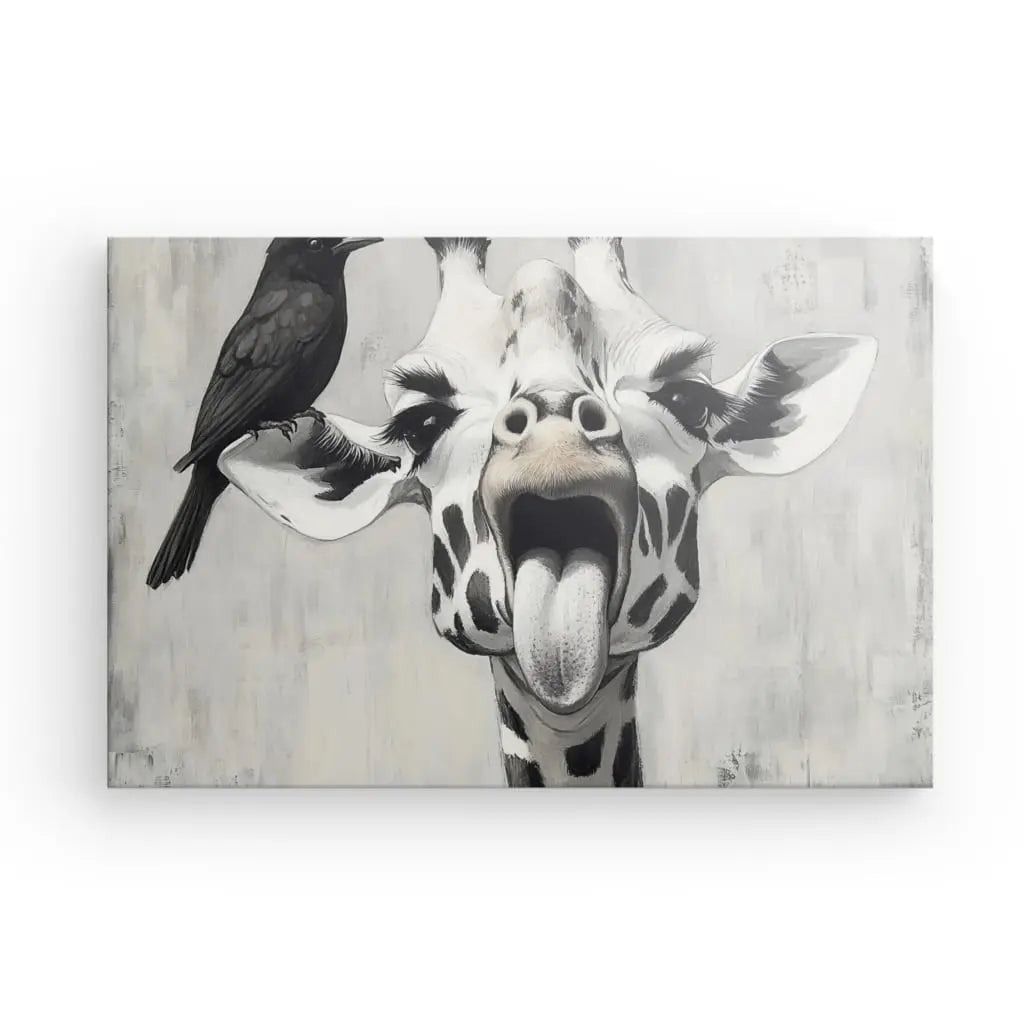Tableau Dessin Giraffe Drôle Portrait Animal Univers Noir et Blanc 
