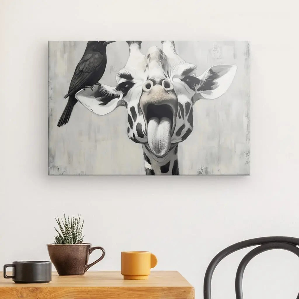 Tableau Dessin Giraffe Drôle Portrait Animal Univers Noir et Blanc 
