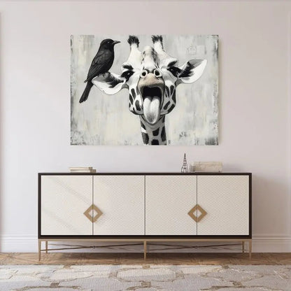 Tableau Dessin Giraffe Drôle Portrait Animal Univers Noir et Blanc 
