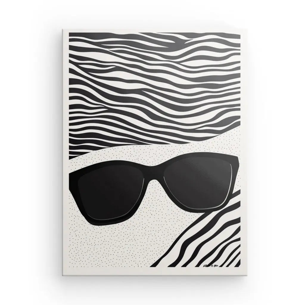 Tableau Lunettes Soleil Plage Art Moderne Monochrome Univers Noir et Blanc 