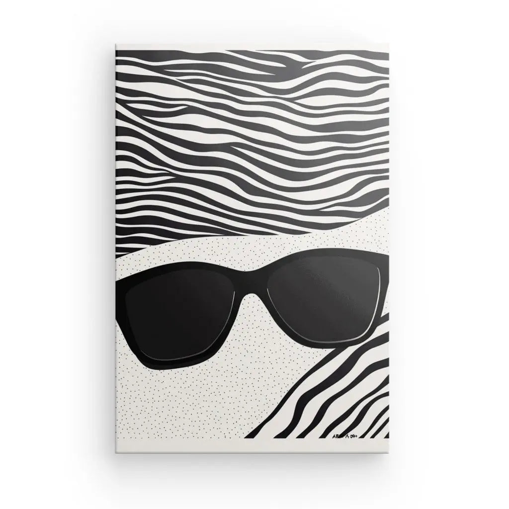 Tableau Lunettes Soleil Plage Art Moderne Monochrome Univers Noir et Blanc 