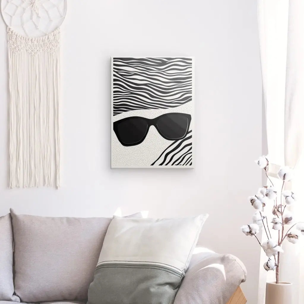 Tableau Lunettes Soleil Plage Art Moderne Monochrome Univers Noir et Blanc 