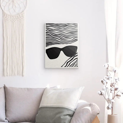 Tableau Lunettes Soleil Plage Art Moderne Monochrome Univers Noir et Blanc 