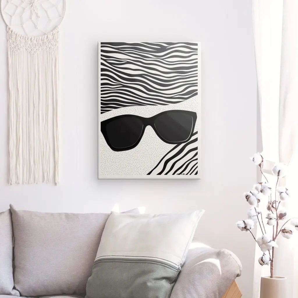 Tableau Lunettes Soleil Plage Art Moderne Monochrome Univers Noir et Blanc 