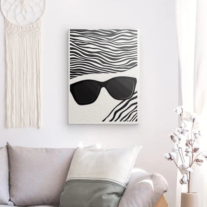 Tableau Lunettes Soleil Plage Art Moderne Monochrome Univers Noir et Blanc 