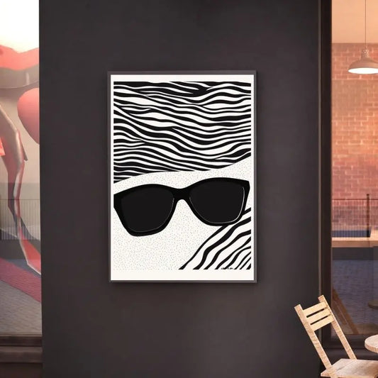 Tableau Lunettes Soleil Plage Art Moderne Monochrome Univers Noir et Blanc 