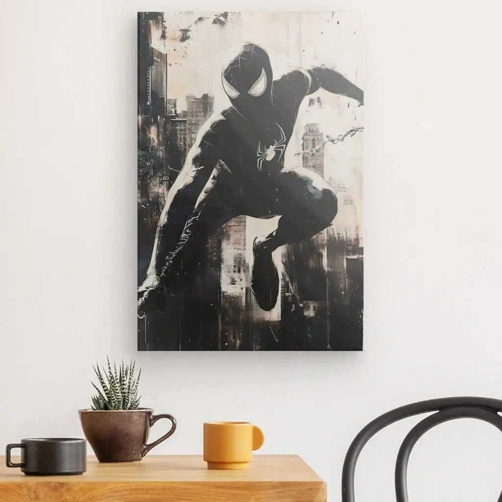 Tableau Spiderman Peinture Monochrome Univers Noir et Blanc 