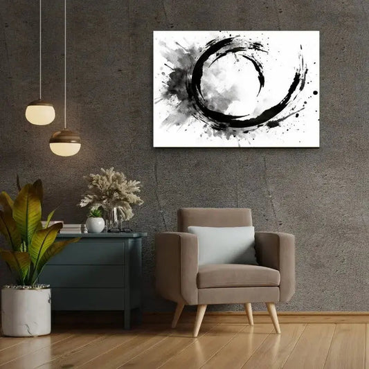 Tableau Abstrait Art Japonais Peinture Asiatique Minimaliste Noir et Blanc - Univers Noir et Blanc - #tag1# - #tag2# - #tag3#