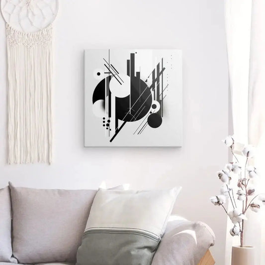 Tableau Abstrait Cercles Rectangles Formes Géométriques Gris Noir et Blanc - Univers Noir et Blanc - #tag1# - #tag2# - #tag3#