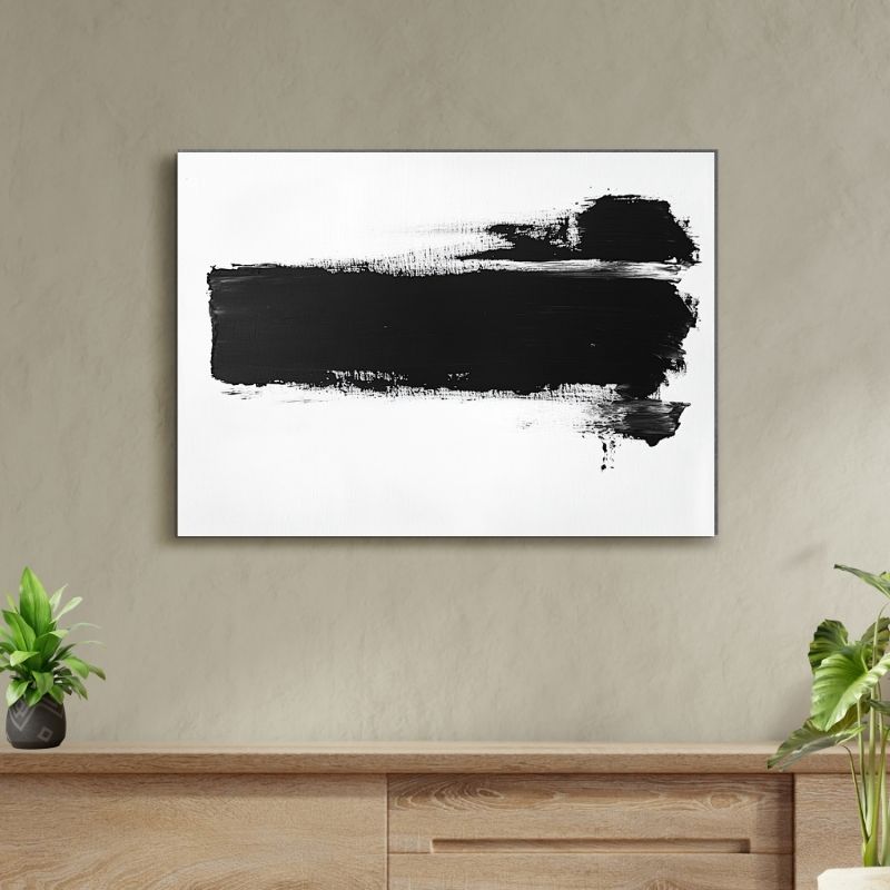 Tableau abstrait en noir et blanc avec formes contrastées, œuvre moderne pour décoration murale contemporaine