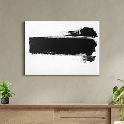Tableau abstrait en noir et blanc avec formes contrastées, œuvre moderne pour décoration murale contemporaine