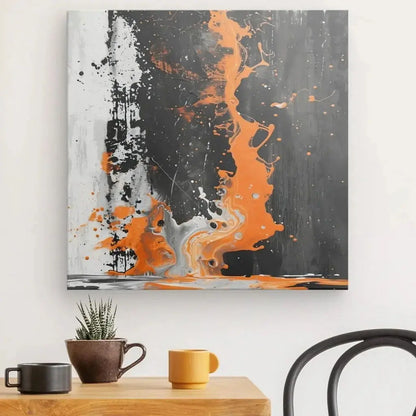Tableau Abstrait Noir et Blanc Touche d'Orange - Univers Noir et Blanc - #tag1# - #tag2# - #tag3#
