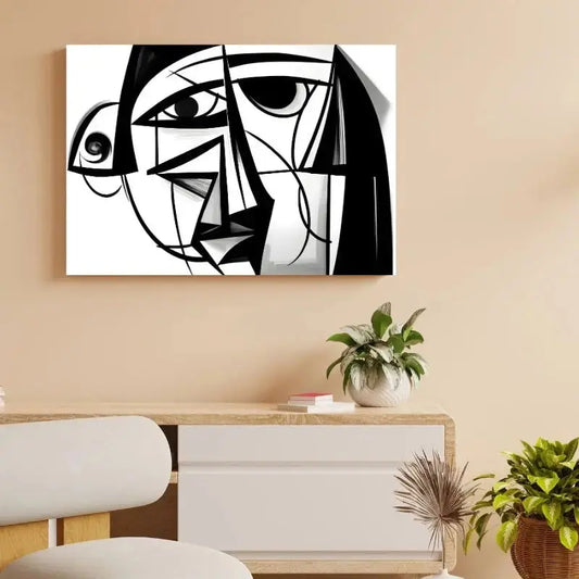 Tableau Abstrait Style Picasso Cubisme Moderne Noir et Blanc - Univers Noir et Blanc - #tag1# - #tag2# - #tag3#