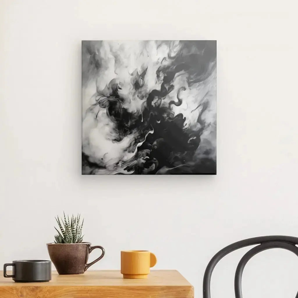 Tableau Abstrait Volutes Fumées Monochromes - Univers Noir et Blanc - #tag1# - #tag2# - #tag3#