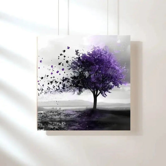 Tableau Arbre Violet Paysage Noir et Blanc - Univers Noir et Blanc - #tag1# - #tag2# - #tag3#