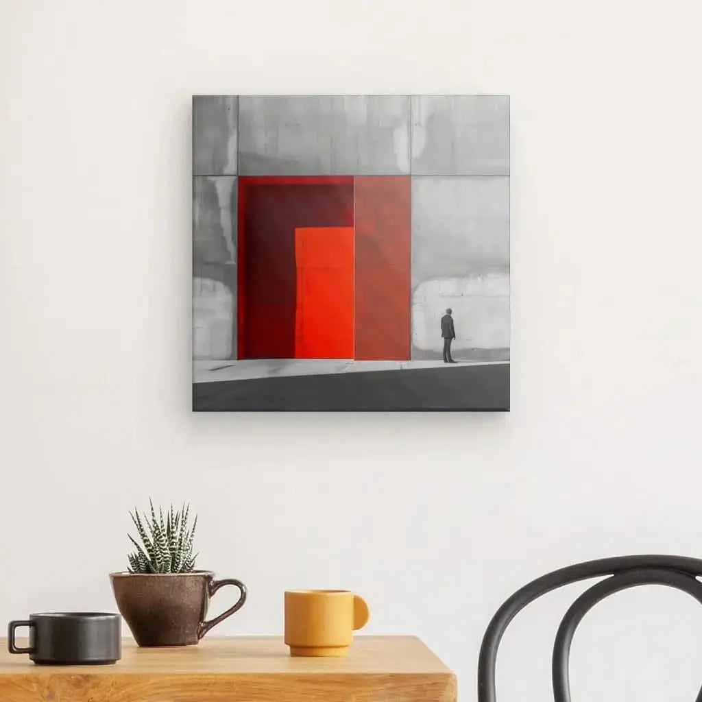 Tableau Architecture Noir et Blanc Porte Rouge - Univers Noir et Blanc - #tag1# - #tag2# - #tag3#