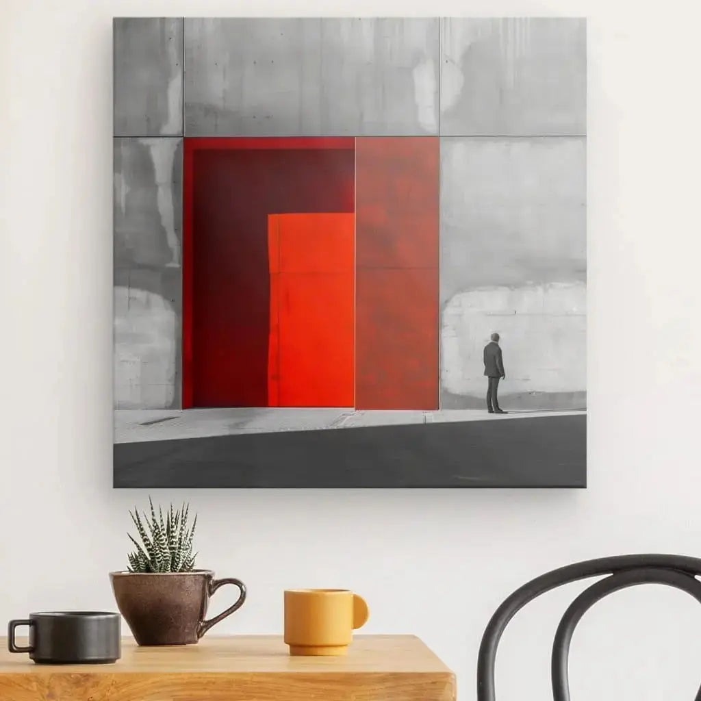 Tableau Architecture Noir et Blanc Porte Rouge - Univers Noir et Blanc - #tag1# - #tag2# - #tag3#
