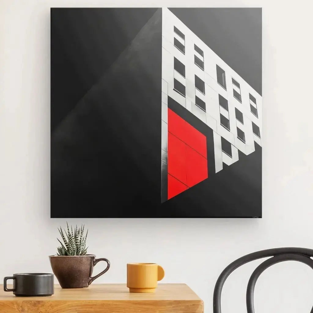 Tableau Architecture Style Rétro Noir Blanc Rouge - Univers Noir et Blanc - #tag1# - #tag2# - #tag3#