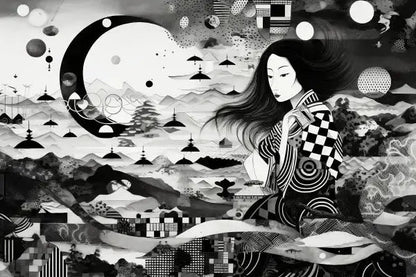 Tableau Art Japonais Toile Noir et Blanc - Univers Noir et Blanc - #tag1# - #tag2# - #tag3#