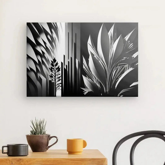 Tableau d’art numérique abstrait en noir et blanc, composition moderne et graphique