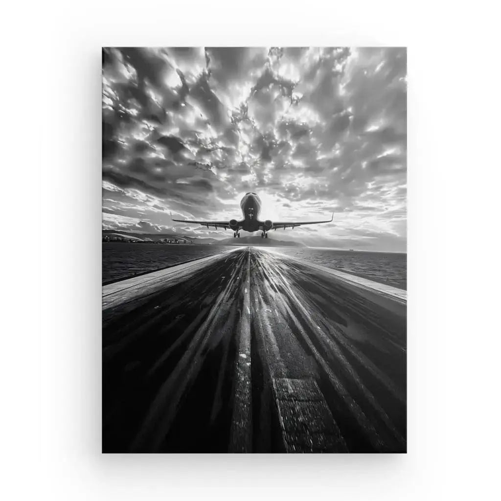 Tableau Avion Décollage Piste Noir et Blanc - Univers Noir et Blanc - #tag1# - #tag2# - #tag3#