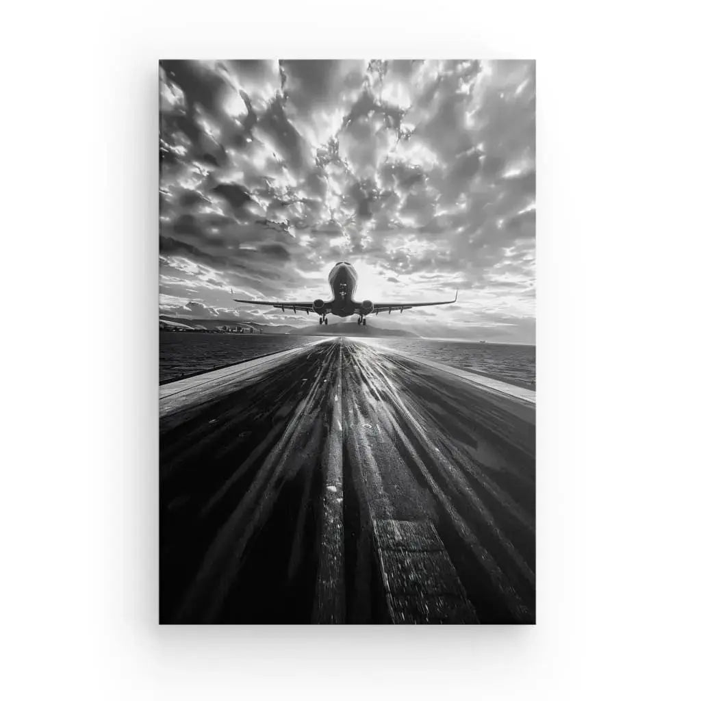 Tableau Avion Décollage Piste Noir et Blanc - Univers Noir et Blanc - #tag1# - #tag2# - #tag3#