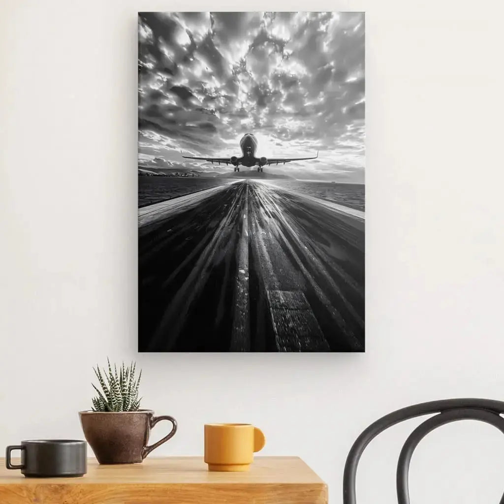 Tableau Avion Décollage Piste Noir et Blanc - Univers Noir et Blanc - #tag1# - #tag2# - #tag3#