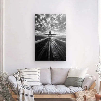 Tableau Avion Décollage Piste Noir et Blanc - Univers Noir et Blanc - #tag1# - #tag2# - #tag3#