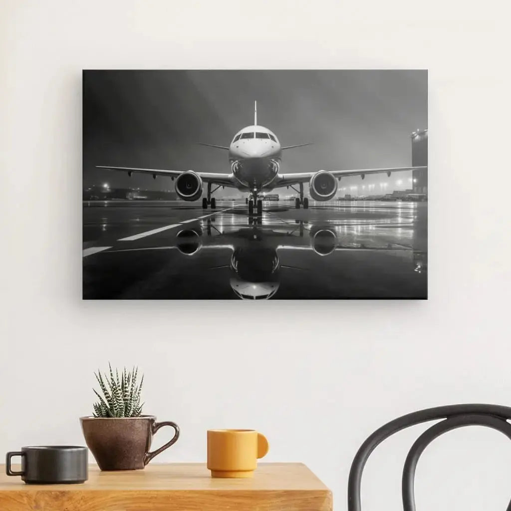 Tableau Avion Jet Photographie Nocturne Noir et Blanc - Univers Noir et Blanc - #tag1# - #tag2# - #tag3#