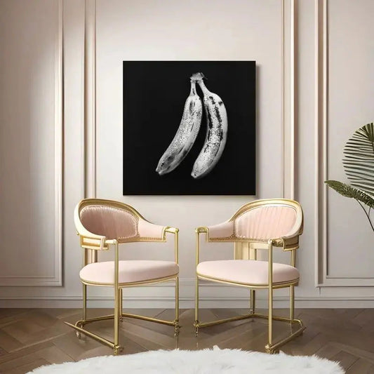 Tableau noir et blanc de bananes en photo art mural au style kitsch, composition décalée et graphique