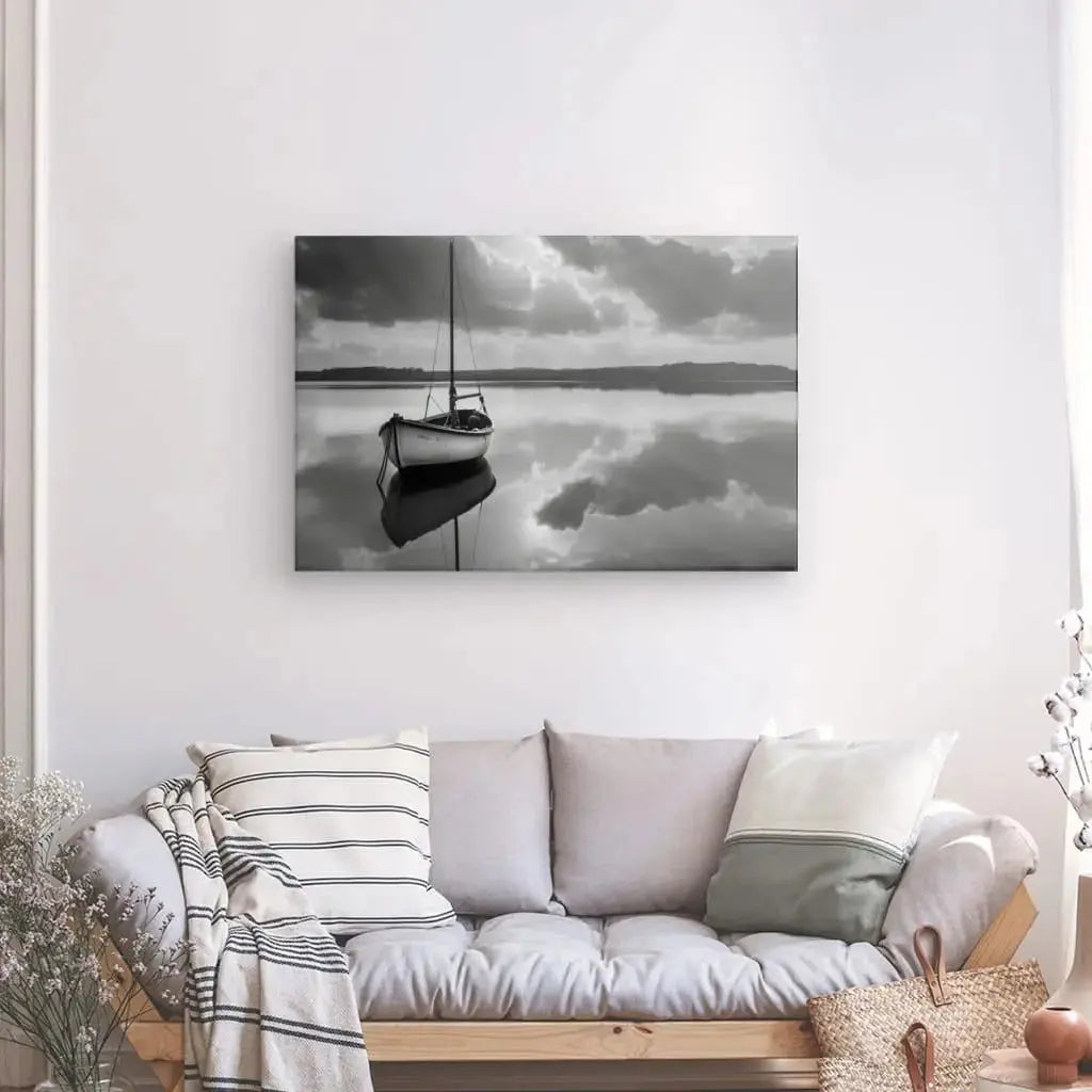 Tableau Bâteau Lac Noir et Blanc - Univers Noir et Blanc - #tag1# - #tag2# - #tag3#