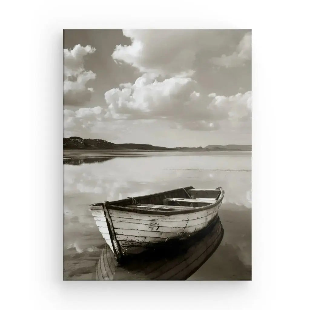 Tableau Bâteau Lac Noir et Blanc Sépia - Univers Noir et Blanc - #tag1# - #tag2# - #tag3#