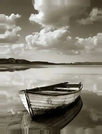 Tableau Bâteau Lac Noir et Blanc Sépia - Univers Noir et Blanc - #tag1# - #tag2# - #tag3#