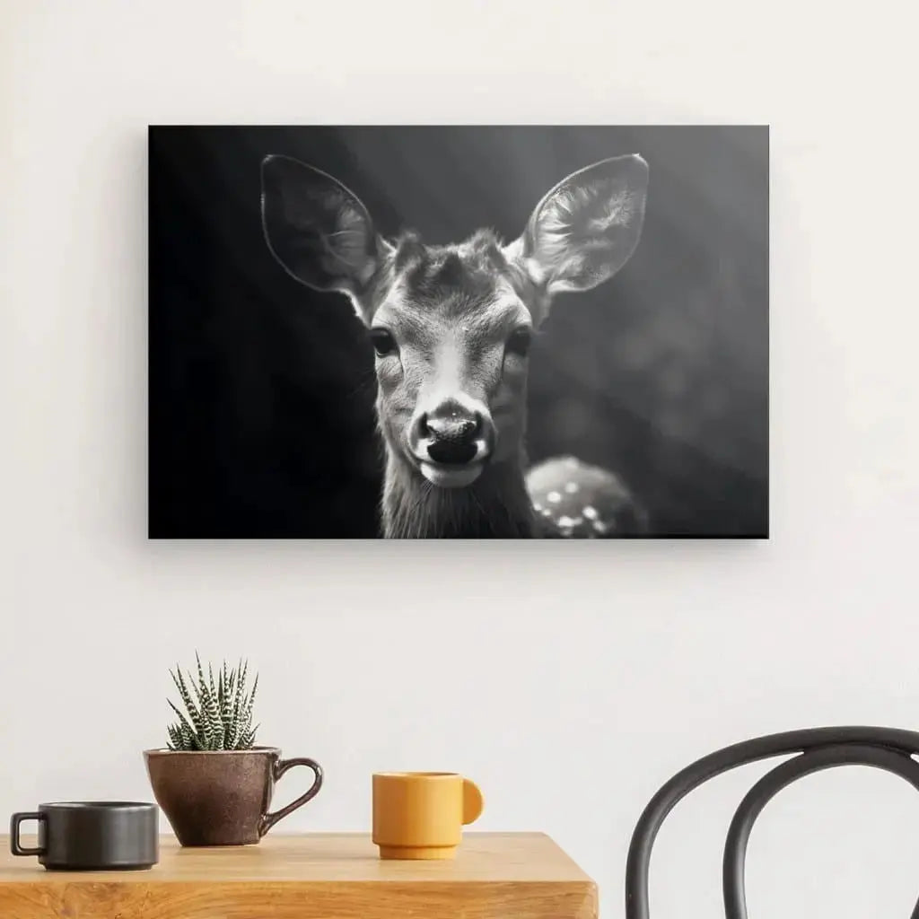 Tableau Biche Portrait Animal Sauvage Noir et Blanc - Univers Noir et Blanc - #tag1# - #tag2# - #tag3#