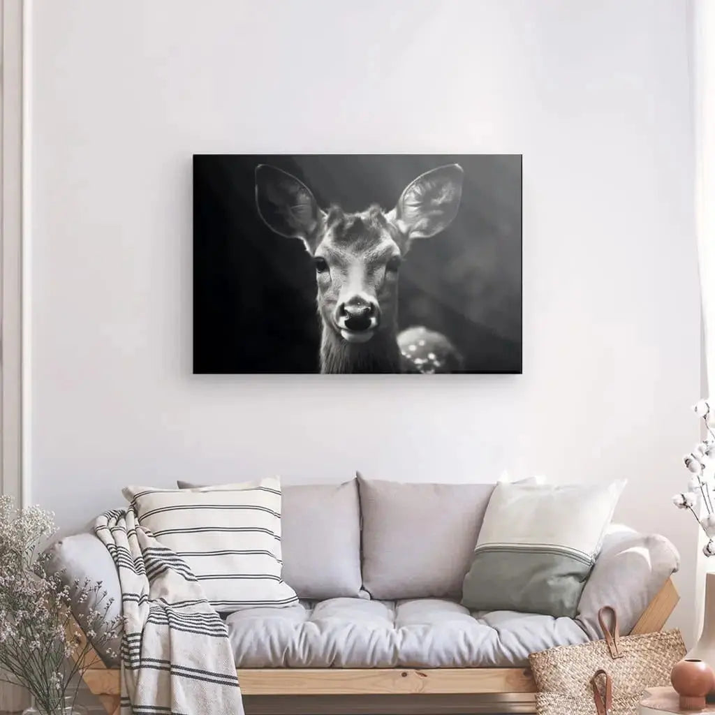 Tableau Biche Portrait Animal Sauvage Noir et Blanc - Univers Noir et Blanc - #tag1# - #tag2# - #tag3#