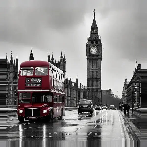 Tableau Big Ben Londre Noir et Blanc Bus Rouge - Univers Noir et Blanc - #tag1# - #tag2# - #tag3#