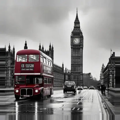 Tableau Big Ben Londre Noir et Blanc Bus Rouge - Univers Noir et Blanc - #tag1# - #tag2# - #tag3#